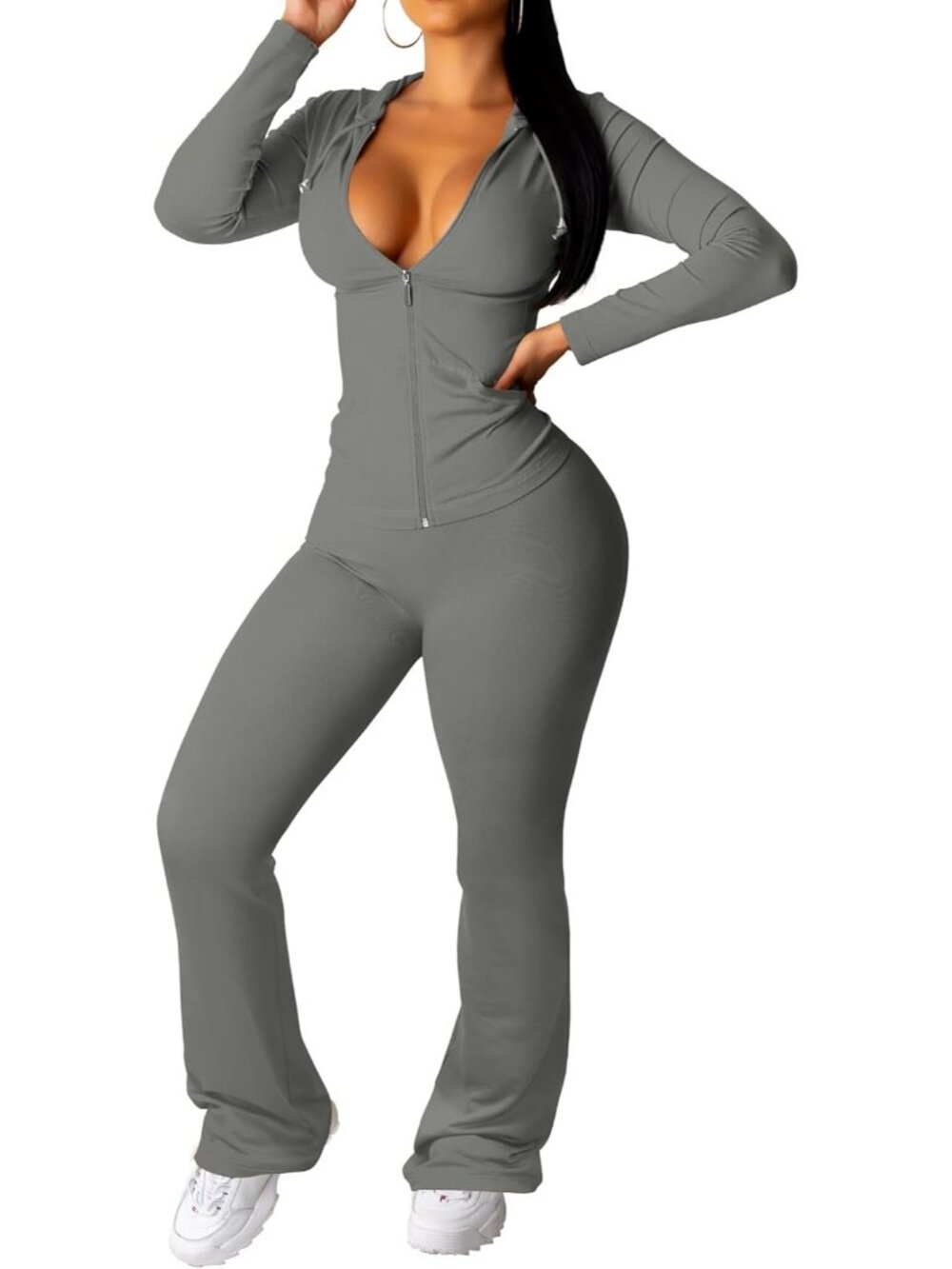 Women's  2 Piece Sets Grey Tracksuit Casual Long Sleeve Sweatpants Outfits
